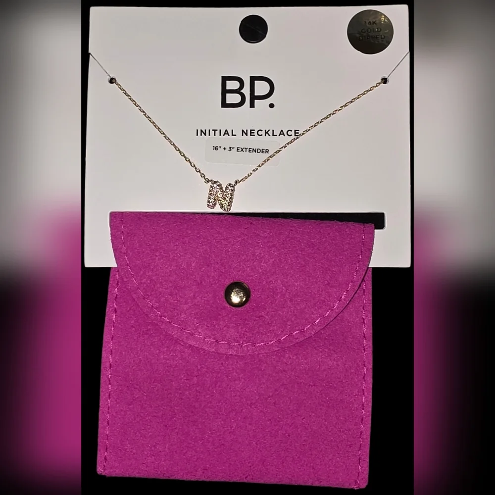 Initial "N" Necklace with Vibrant Pink Pouch - Picture 1 of 3